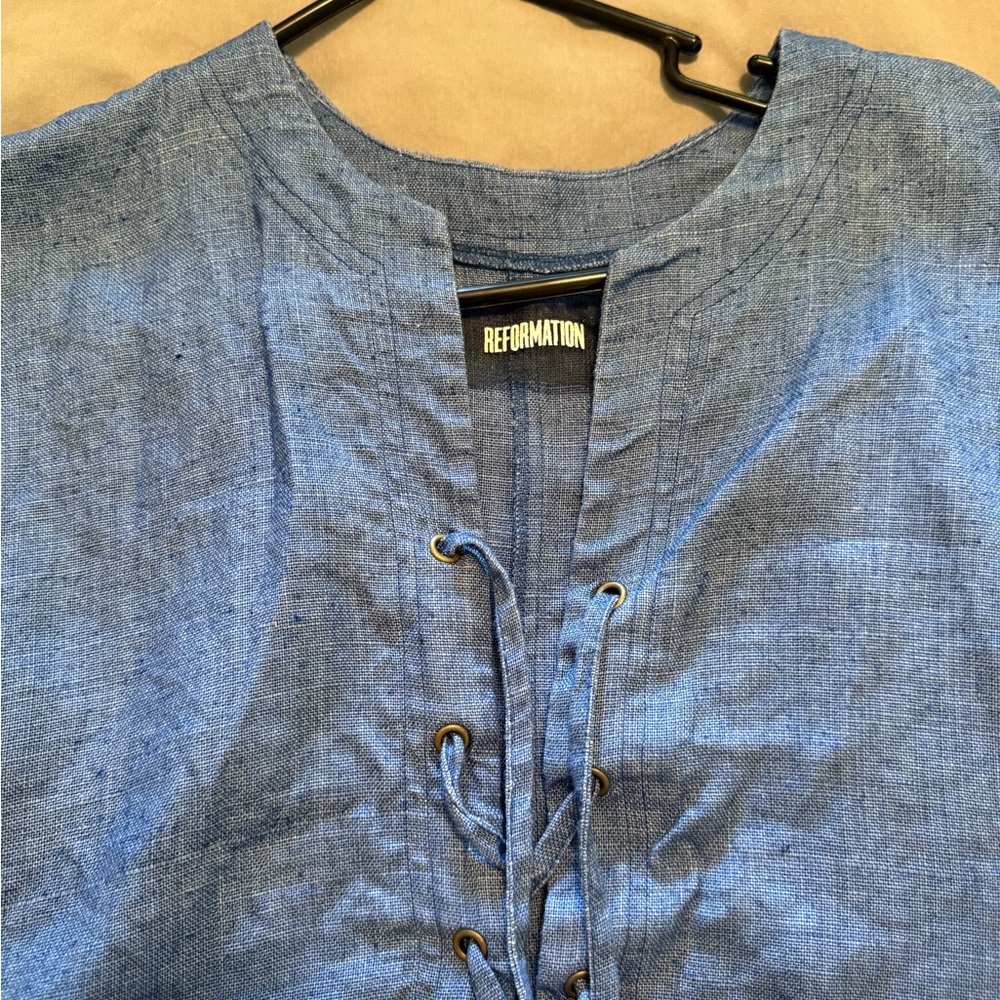 Reformation Blue Lace-Up Top